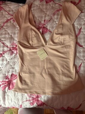 Free People Blush Peach V-Neck Cap Sleeve Top